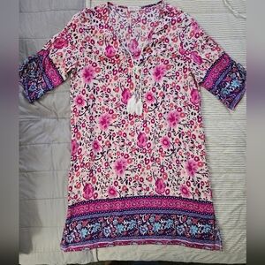 Halife Floral Pink and Purple Boho Dress Size L